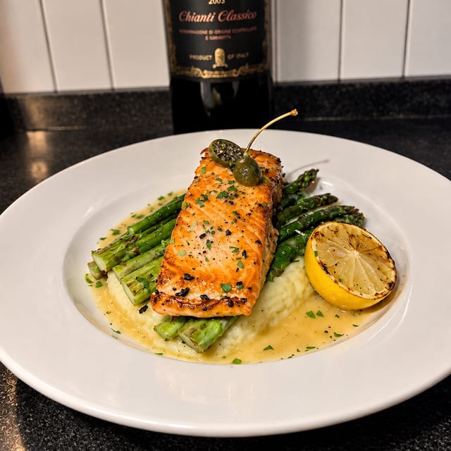 Broiled Salmon Piccata.